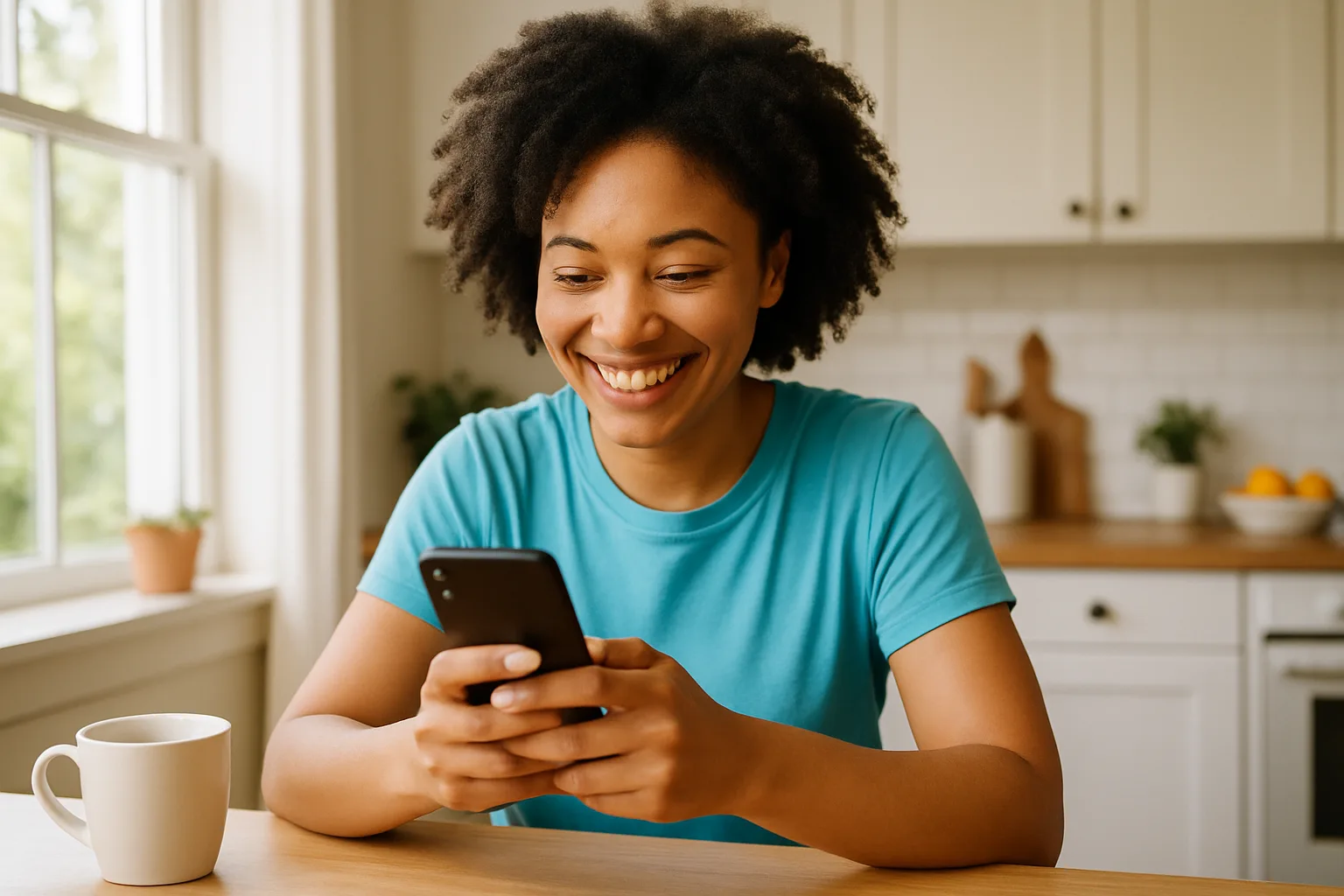 Person smiling while messaging on a smartphone — start dating in Guernsey